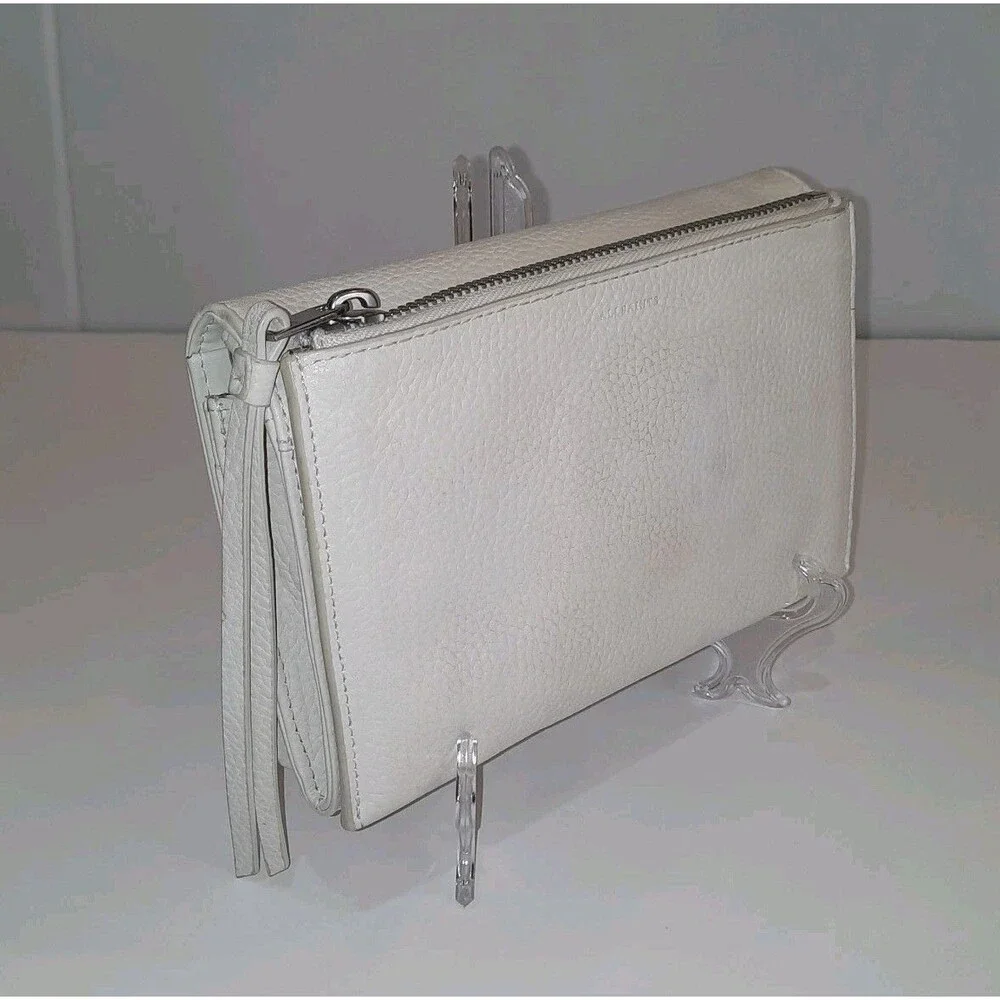 AllSaints Fetch Ecru Ivory Pebbled Leather Wallet Clutch Handbag Bag